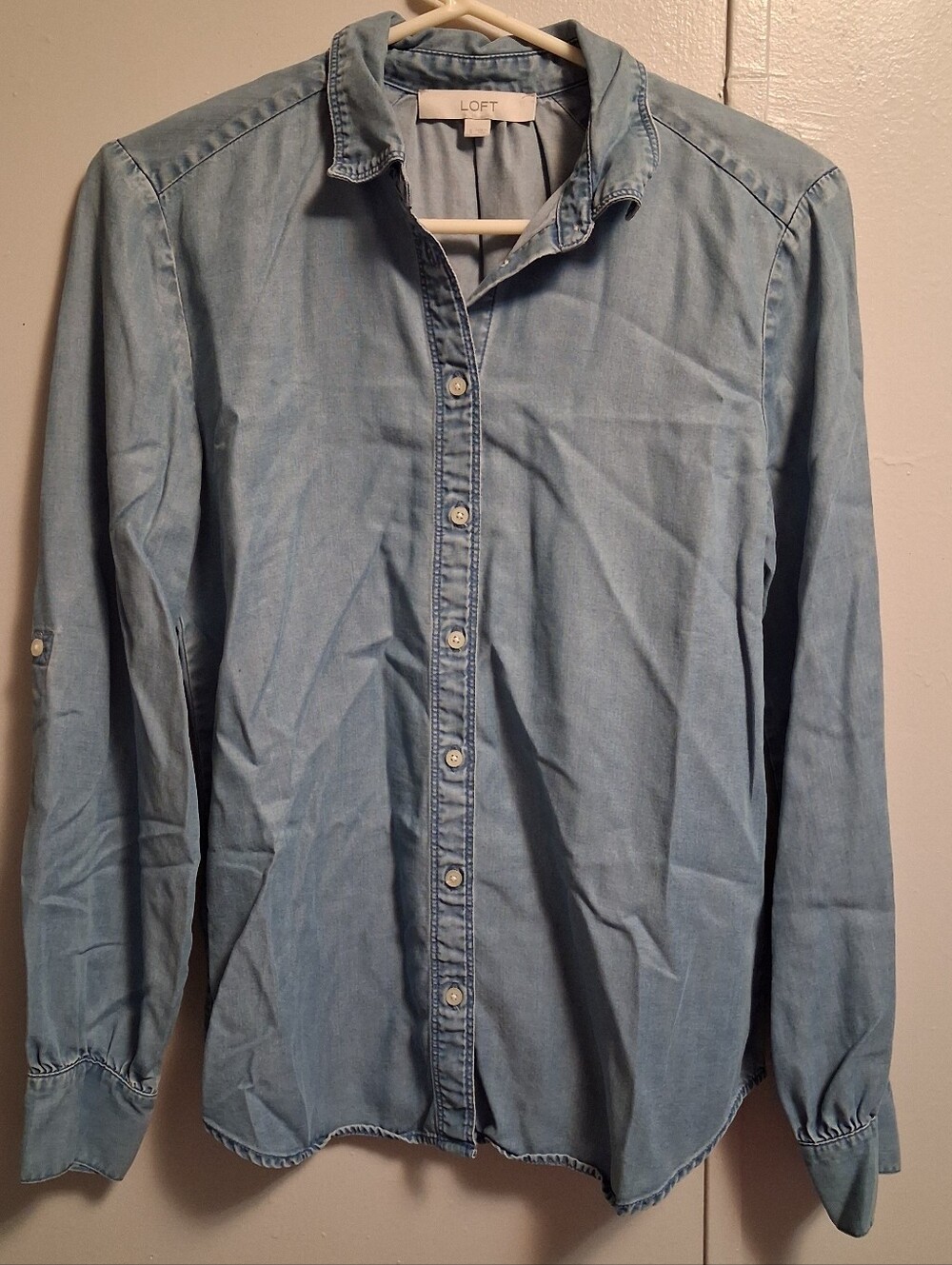 LOFT Light Blue Casual Denim-Style Button Down Shirt